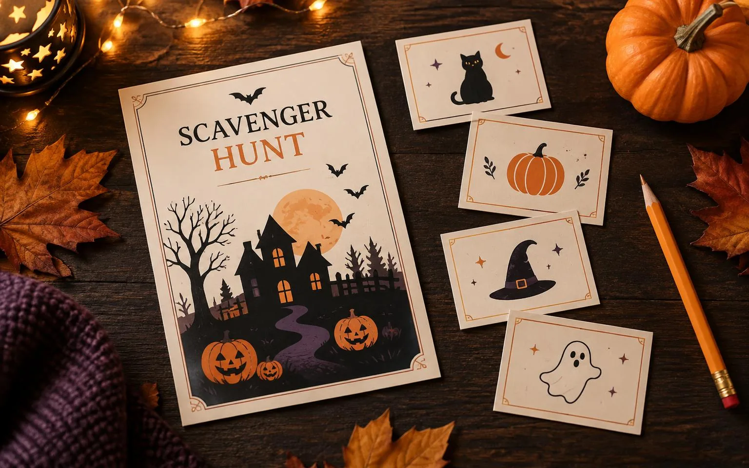 Halloween scavenger hunt game and clue cards